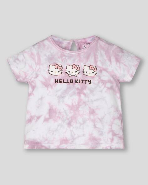 Wotnot by AZORTE Hello Kitty Print On Tie & Dye Boxy Crop T-Shirt