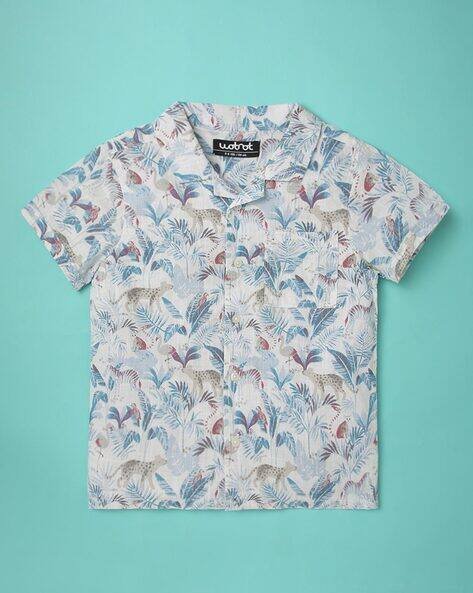 Wotnot by AZORTE Tropical Print Shirt with Cuban Collar