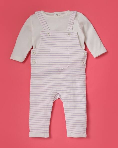 Wotnot Striped Cotton Dungaree with T-Shirt