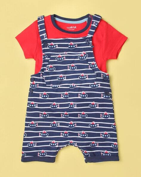 Wotnot Printed Dungaree with T-Shirt
