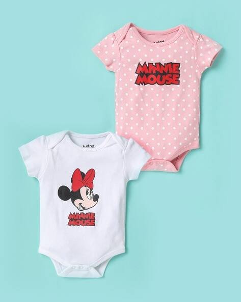 Wotnot Pack of 2 Minnie-Mouse Print Rompers