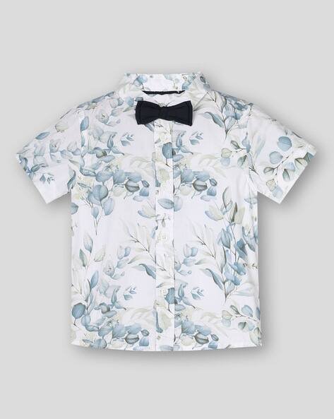 Wotnot Leaf Print Shirt with Bow Tie