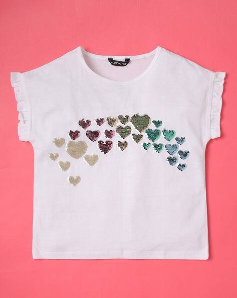 Wotnot Sequin Embellished T-Shirt with Ruffles