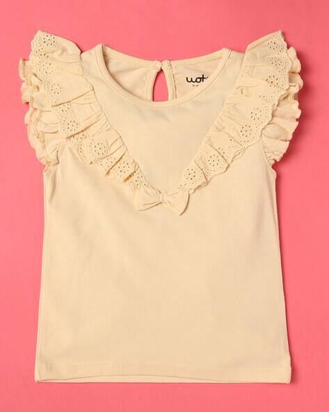 Wotnot Schiffli Embroidered Top with Ruffles
