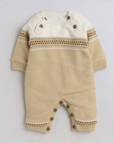 Yellow Apple Woolen Rompers with Ribbed Hem