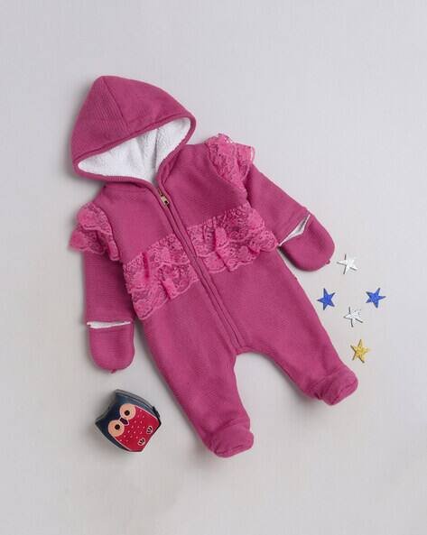 Yellow Apple Lace Hooded Romper with Zip-Front