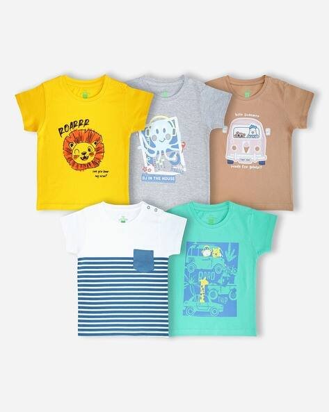 YUV Pack of 5 Graphic Print Round-Neck T-Shirts