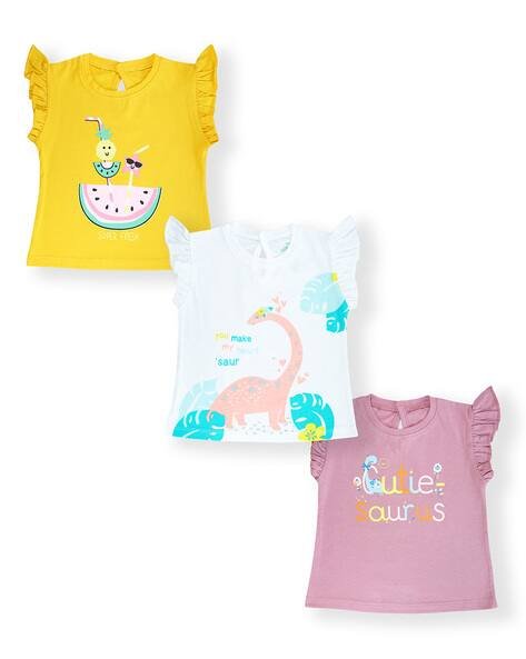 YUV Pack Of 3 Printed T-Shirt with Ruffled Sleeves