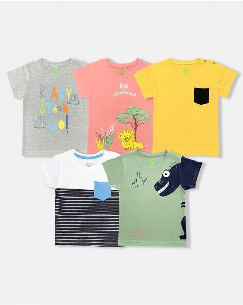 YUV Pack of 5 Graphic Print Crew-Neck T-Shirts