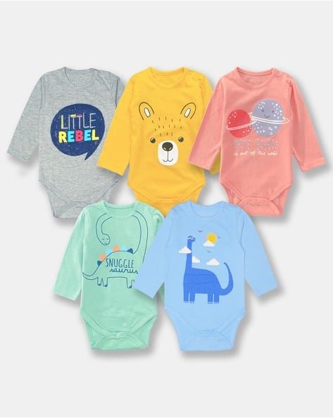 YUV Pack of 5 Graphic Print Romphers