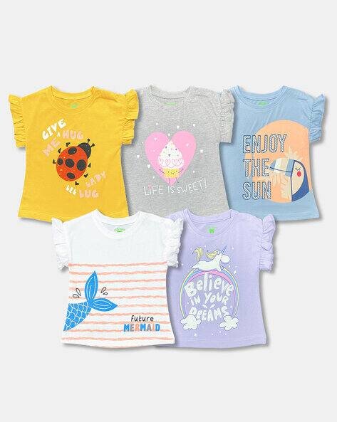 YUV Pack of 5 Typographic Print Crew-Neck T-shirts