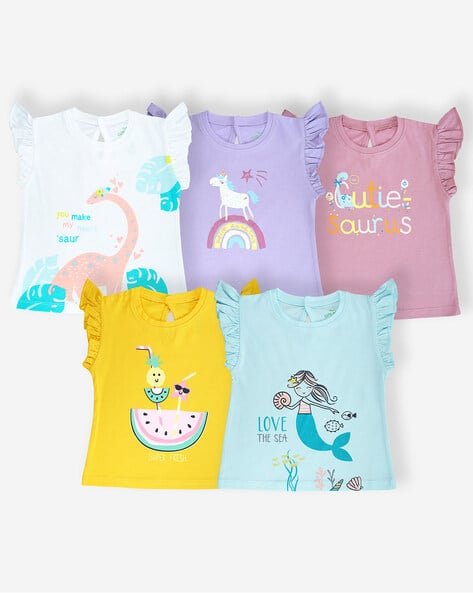 YUV Unisex Pack of 5 Graphic Print Round-Neck T-Shirts