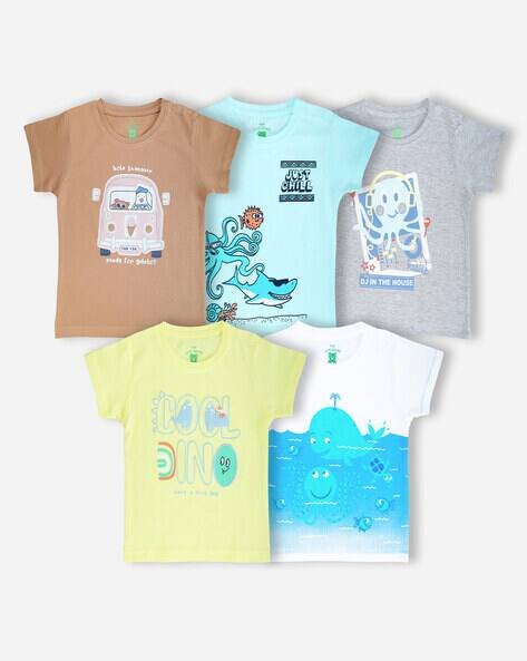 YUV Pack of 5 Printed Round Neck T-Shirts