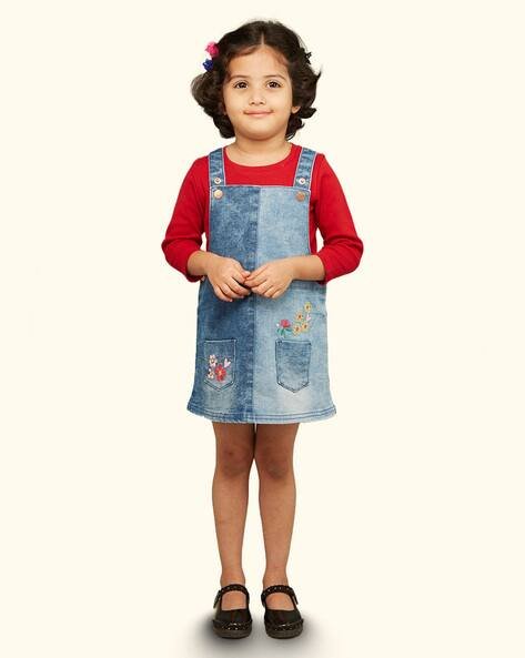 ZALIO Embroidered Denim Dungaree Dress with T-Shirt