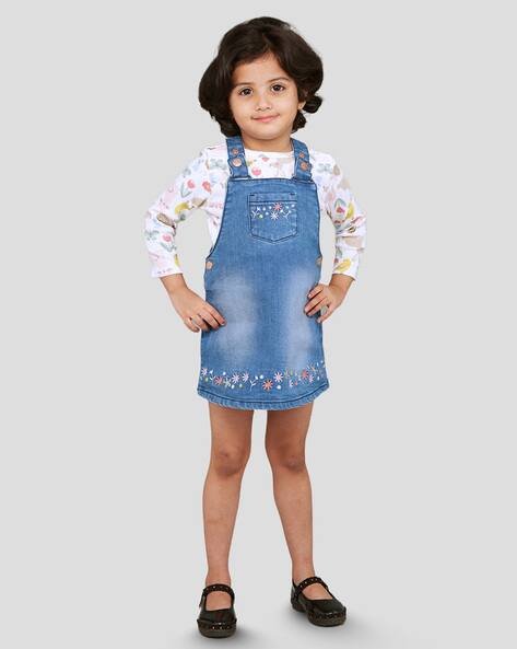 ZALIO Floral Embroidered Dungaree Dress with T-Shirt