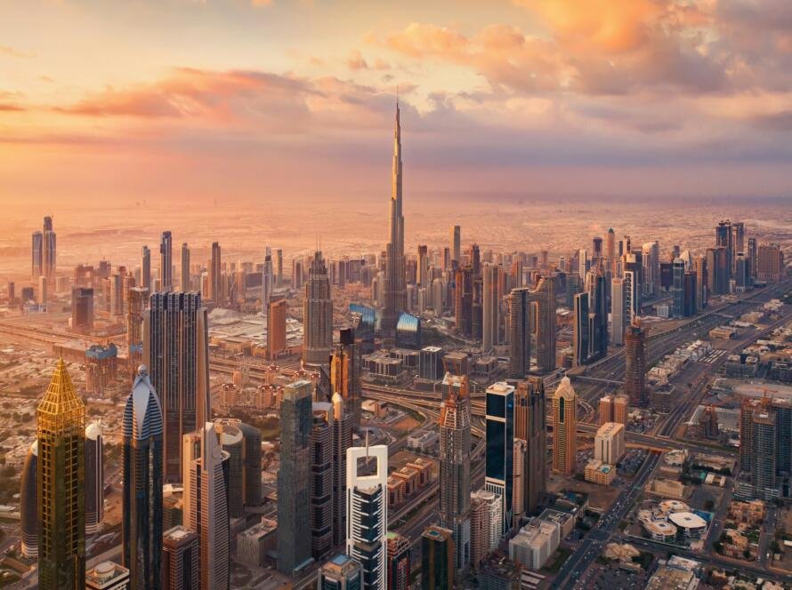 Dubai Downtown skyline, United Arab Emirates or UAE. Urban city.