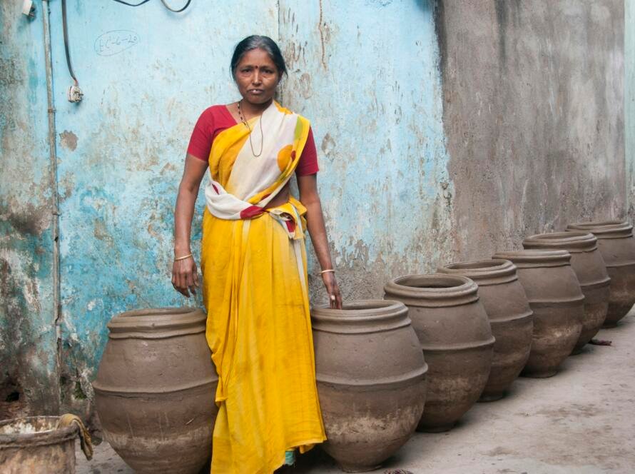 Potter making clay pots at the village of India.