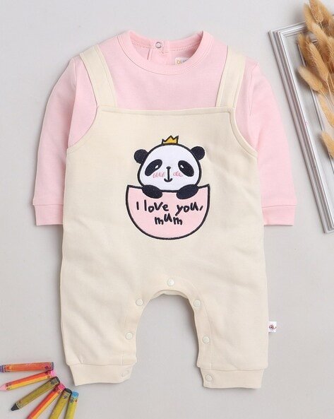 bumzee beige 26 pink unisex embroidered round neck sleepsuit