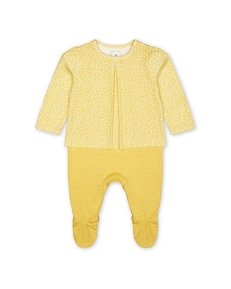 mothercare mustard yellow micro floral print rompers with footie