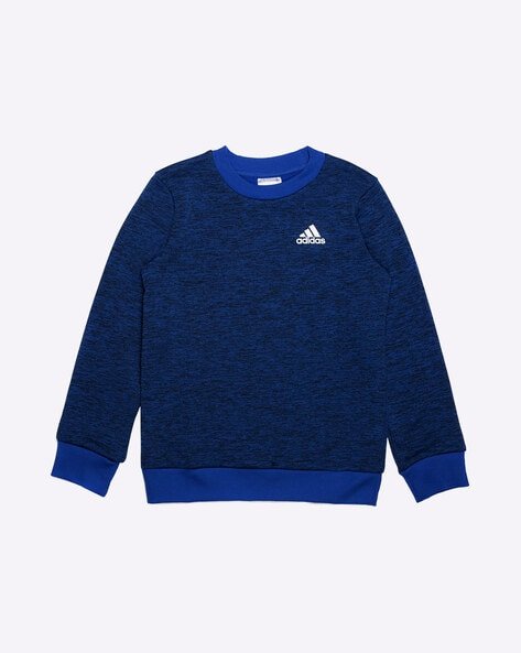 Blue Adidas sweatshirt with ribbed cuffs and waistband.