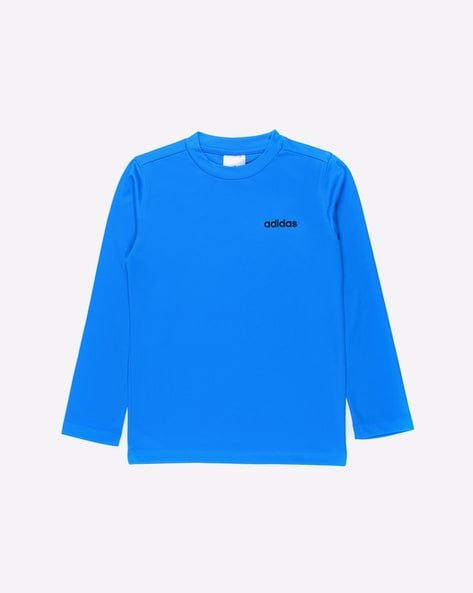 Blue long-sleeve Adidas shirt with logo on the chest.