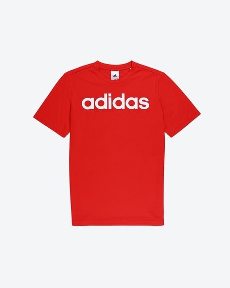 Red Adidas T-shirt with white logo on the chest.