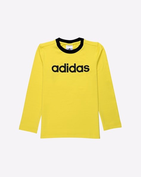 Yellow Adidas long-sleeve shirt with black collar and logo.