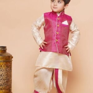 AJ DEZINES Geometric Woven Kurta & Dhoti Set with Waistcoat