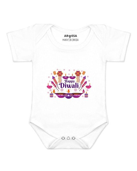ARVESA - Infants Typographic Print Rompers with Snap Button Closure