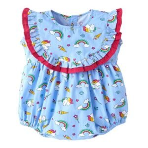 BABYWISH - Cartoon Print Rompers with Ruffle Sleeves
