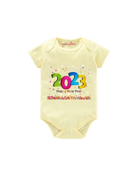 BABYWISH - Typographic Print Rompers with Snap button Closure