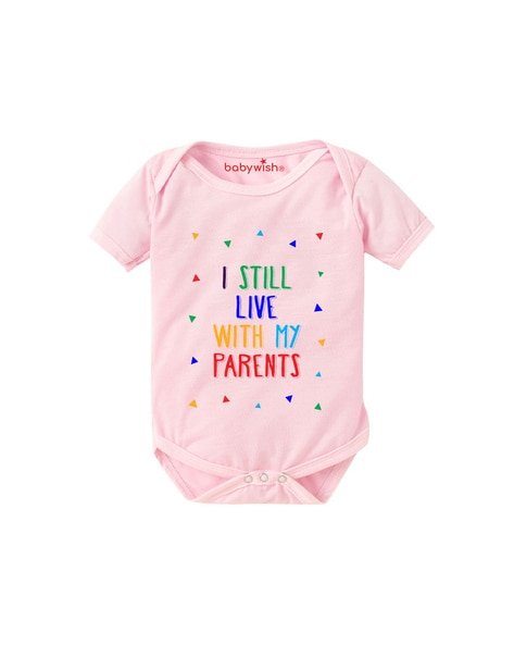 BABYWISH - Typographic Print Round-Neck Rompers