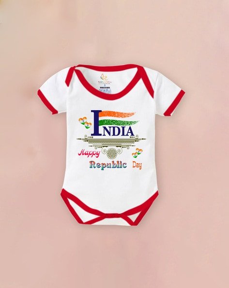 BABYWISH - Typographic Print Onesie with Snap-Button Closure