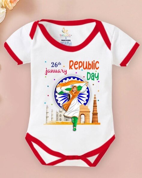 BABYWISH - Typographic Print Onesie with Snap-Button Closure