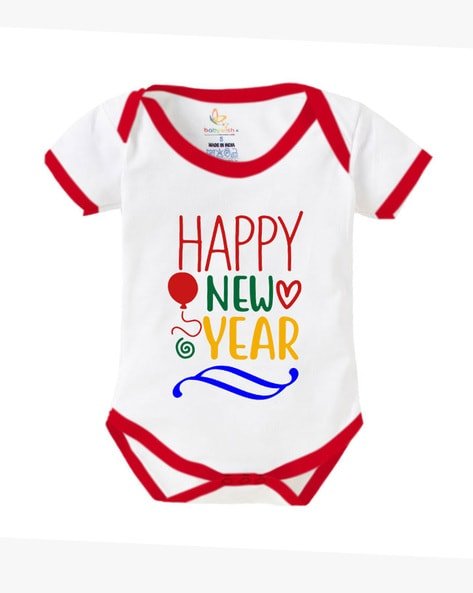 BABYWISH - Typographic Print Rompers with Snap Button Closure