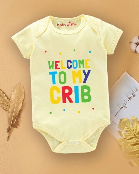 BABYWISH - Typographic Print Rompers with Snap Button Closure