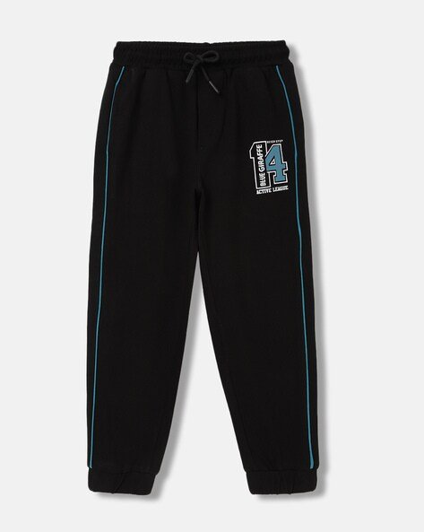 Blue Giraffe Typographic Print Joggers with Elasticated Drawstring Waist