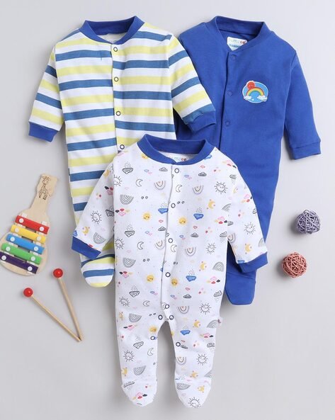 BUMZEE Pack of 3 Printed Sleepsuits with Snap-Button Closure