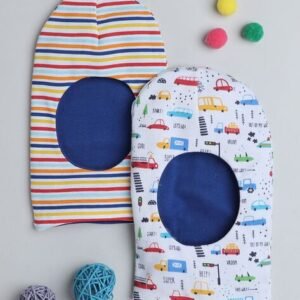 BUMZEE Boys Set of 2 Printed Reversible Monkey Caps