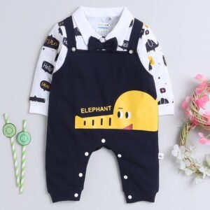 BUMZEE - Elephant Print Rompers with Bow Applique