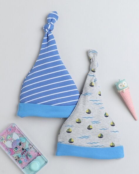 BUMZEE Infants Set of 2 Printed Knotted Caps