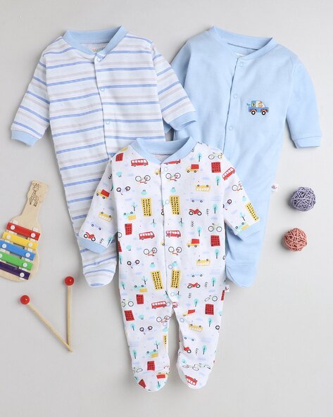 BUMZEE Boys Pack of 3 Printed Sleepsuits