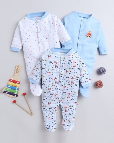 BUMZEE Pack of 3 Printed Sleepsuits with Snap-Button Closure