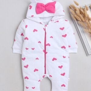 BUMZEE - Girls Heart Print Hooded Romper
