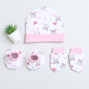 BUMZEE Graphic Print Cap & Mittens Set with Booties