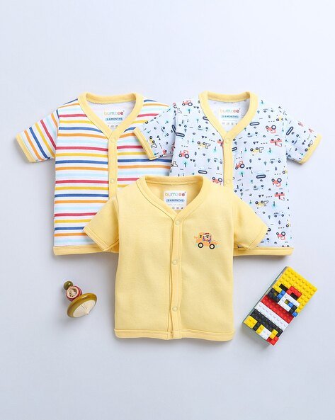 BUMZEE Pack Of 3 Graphic Print T-Shirt with V-Neck