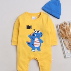 BUMZEE Unisex Dinosaur Applique Round-Neck Romper