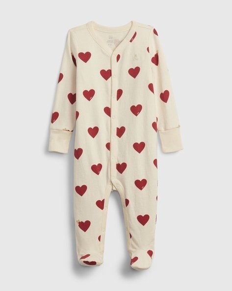 Gap Kids - Heart Printed V-Neck One Piece with Full Sleeves