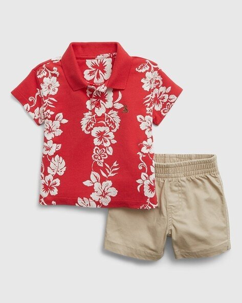 Gap Kids Floral Print Polo T-Shirt & Shorts Set