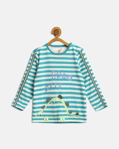 H by Hamleys Striped Round-Neck T-shirt with 3D Dino Trims